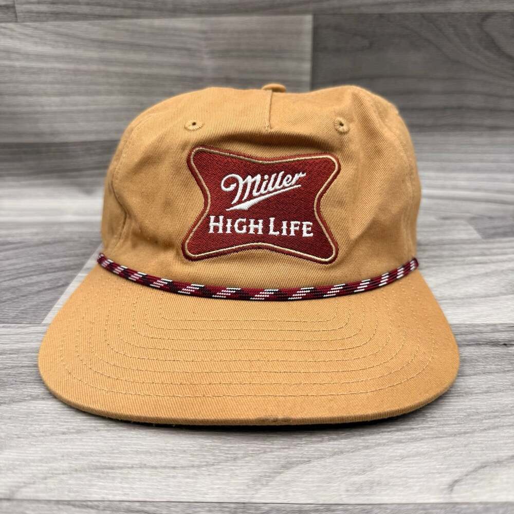 Miller High Life Snapback Trucker Rope Baseball Cap Hat Tan